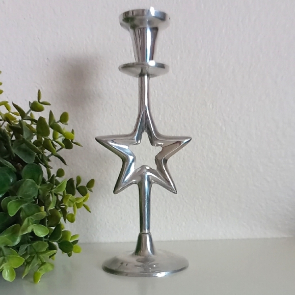 Silver Star Taper Candle Holder